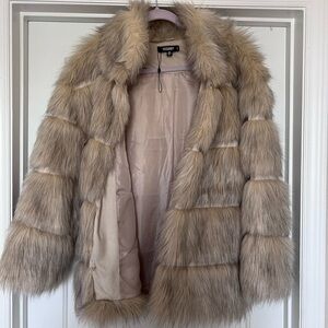 Missguided Beige Taupe Teddy Faux Fur Coat